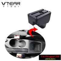 Vtear Boîte de rangement élégante en ABS et cuir PU pour accoudoir avant de voiture avec porte-gobelet USB, accessoires intérieurs pour Peugeot 208 2012-2021