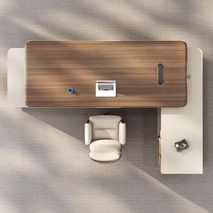 Ensemble de bureau de direction moderne pour managers et patrons avec <span class=keywords><strong>table</strong></span> en bois, tiroirs et chaises, mobilier de qualité commerciale - Product Image 2