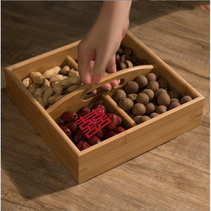 Bamboo Wood Dried Fruit Box 4 Compartment Rectangular <b>Storage</b> <b>Tray</b> Multifunction Candy Snack Organizer - Product Image 4