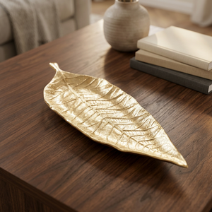 Bandeja de Metal Larga con Diseño de Hoja Dorada, Elegante Plato de Servir de Hierro Texturizado, Centro de Mesa Moderno para Decoración del Hogar, Venta al Por Mayor - Product Image 5