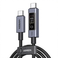 Kabel USB C ke C UGREEN Nexode 240W dengan Layar TFT Pintar 6.6ft, Putar dengan Sentuhan, Kabel Data USB C Berbahan Nilon Kepang untuk iPhone 18 17