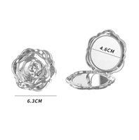 Miroir de poche compact pliable double face en plastique en forme de rose, vente en gros