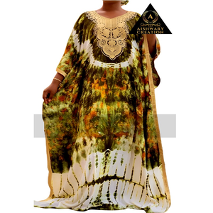 Boho Tie Dye Pure Silk Long <b>Kaftan</b> Fashionable Designer Lace Decorated Chiffon Export Quality Work Occasions OEM Wholesaler - Product Image 1