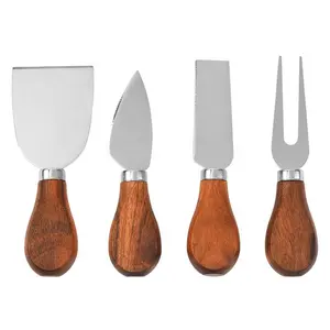 Китайский поставщик, ножи для сыра из нержавеющей стали, 4 шт., набор ножей для сыра с деревянной ручкой