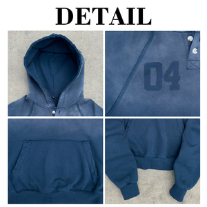 Custom Acid Wash Heavyweight 100% Cotton French Terry Raglan <b>Button</b> Cropped Vintage Y2K Streetwear Men Hoodies - Product Image 6