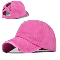 Gorra de béisbol de algodón lavado con diseño de coleta cruzada para mujer, moderna, con visera curva, para moño despeinado, visera solar para exteriores, ajustable, a la moda
