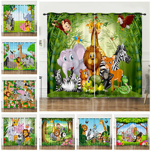 Rideau occultant à haute occultation en peluche courte personnalisable avec un motif de forêt de zoo de dessin animé imprimé en 3D <span class=keywords><strong>pour</strong></span> la maison, la <span class=keywords><strong>chambre</strong></span> à coucher, le salon - Product Image 2