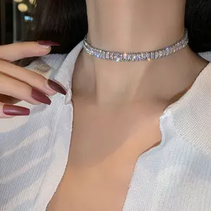 Koreanische Hot Selling Bling Schmuck Kupfer eingelegte Zirkon Iced Out Halskette Sexy Ladies Party Halskette