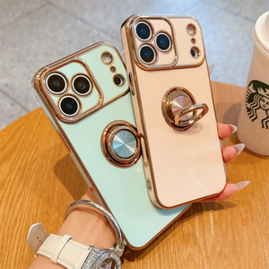 gold <b>plate</b> soft tpu <b>ring</b> holder phone case for iphone 17 16 15 pro max,for iphone 17 phone case with stand - Product Image 1