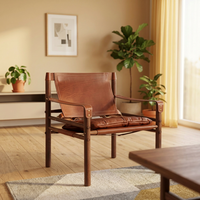 Chaise de salon vintage nordique en bois massif, style safari, imprimé cuir, pour la maison