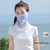 Nouveau style cache-cou dégradé de couleur UPF50+ en soie glacée avec attaches pour les oreilles, écharpe de protection solaire respirante pour femme, masque facial d'été