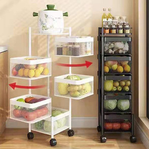 Estante Moderno Sostenible de Acero al Carbono de 5 Niveles para Cocina de Pie Giratorio para Almacenamiento de Frutas y Verduras con Cesta de Alambre - Product Image 2