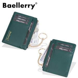 กระเป๋าใส่บัตร Baelerry ขนาดกะทัดรัด 4 นิ้ว หนัง PU หลายช่อง พร้อมห่วงโซ่สำหรับผู้หญิง กระเป๋าใส่เหรียญสีพื้น - Product Image 3