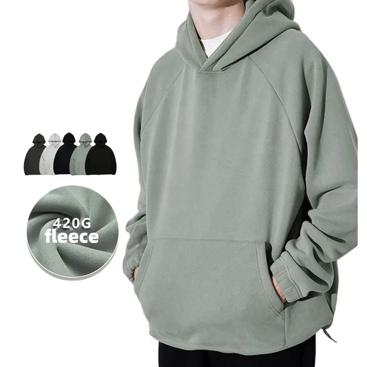 420G Polar Fleece Streetwear Pullover Übergroße Custom Heavyweight Puff Printing Hoodies Herren