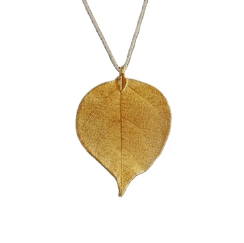 gift for women boho necklace unique gifts for her natural handmade jewelry Gold Long Realleaf skeleton leaves pendant Necklace