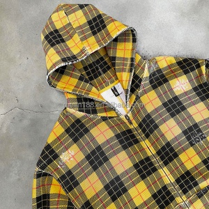 Manufacturers Clothing Custom Thermal Waffle Plaid Vintage Wash <b>Zip</b> <b>up</b> <b>Jackets</b> Sun Faded Heavyweight Waffle Knit Hoodie for Men - Product Image 3