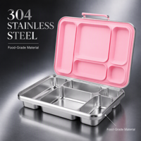 S005 Boîte à lunch mignonne à 5 compartiments en acier inoxydable 304 sans BPA, étanche, compatible micro-ondes, avec joint en silicone, chauffable, fabrication OEM