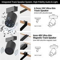 Lampu Sorot Speaker Track Magnetik 48V, Lampu LED COB yang Dapat Diredupkan, Modul Audio Terintegrasi untuk Rumah Pintar