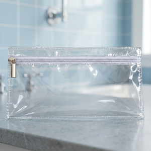 Transparent PVC <b>Cosmetic</b> Bag with Zipper Closure Medium Size Water Resistant Makeup <b>Organizer</b> Case Simple Style - Product Image 1