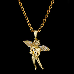 KRKC Personalizzato Hip Hop di <span class=keywords><strong>Angelo</strong></span> di Fascino Dell'argento Sterlina 925 di Cristallo In Oro Placcato In Acciaio Inossidabile Custode Del Capretto Del Bambino di <span class=keywords><strong>Angelo</strong></span> Del Pendente Della <span class=keywords><strong>Collana</strong></span> - Product Image 1