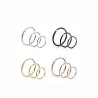 Cincin tindik, perhiasan tulang rawan telinga Helix Tragus Hoop Multi guna lapisan warna-warni kepala hidung cincin bibir