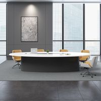 Table de conférence ovale moderne en bambou avec boîte de rangement pour câbles pour bureau