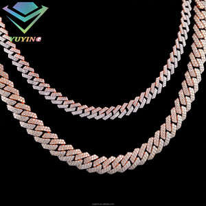 Chaîne cubaine bicolore, collier et bracelet en moissanite couleur D VVS, argent sterling 925, largeur 10mm 12mm, bijoux hip-hop - Product Image 1