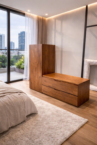 Armoire horizontale basse SINTERIOR en bois d'acacia massif, meuble de rangement modulaire, commode basse avec tiroirs de rangement, organisateur de chambre à coucher - Product Image 5