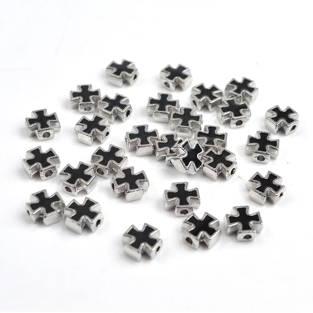 Cross Shape 8mm Alloy Metal Bead with Color Oils Catholic Rosary Beads