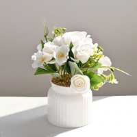 Bunga Buatan Mawar Hydrangea Mini Bonsai Kreatif Bunga Palsu Dekorasi Rumah Studio Tanaman Plastik Buatan Simulasi