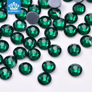 Blinginbox-أحجار الراين, سلسلة زجاجية خضراء للبيع بالجملة ، أحجار راين مسطحة للإصلاح الساخن على شكل دائري ، ملحقات الملابس