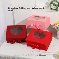 Boîte cadeau pliable Shaher Heart Window One Piece avec ruban en satin rouge et rose, deux compartiments, pour coffret parfum et foulard, impression quadricolore