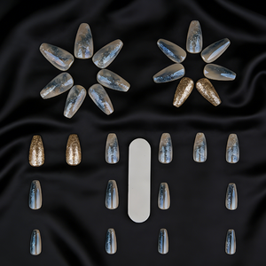 <span class=keywords><strong>Uñas</strong></span> Postizas de Gel con Degradado Azul Manchado, Purpurina Plateada y Dorada, 28 Piezas, <span class=keywords><strong>Uñas</strong></span> Postizas de Ataúd Largas, Reutilizables - Product Image 6