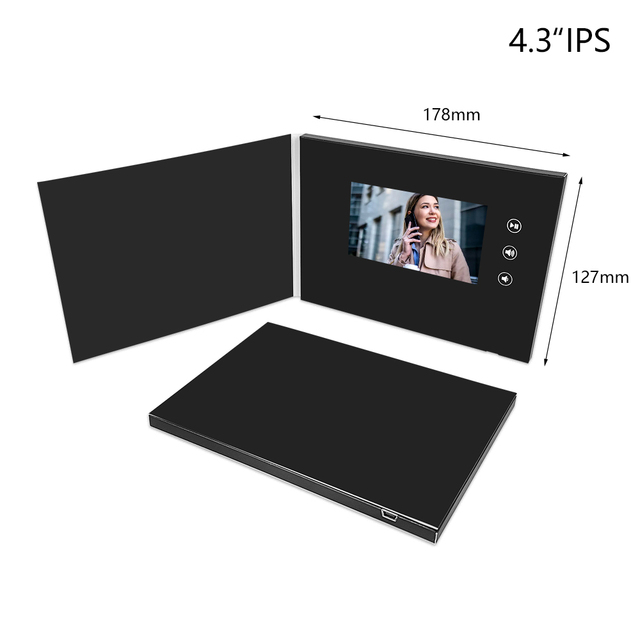 Business Wedding Invitation 4.3Inch Screen Black Color Digital Lcd Video Brochure Invitation Video Book