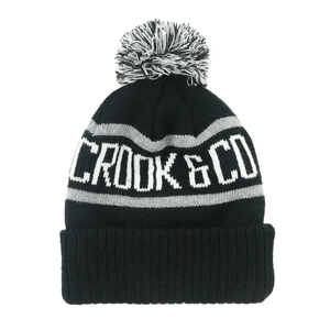 Chất Lượng Cao Tùy Chỉnh Skull Beanie Nhà Sản Xuất Thêu Logo Pom Pom <span class=keywords><strong>Bobble</strong></span> <span class=keywords><strong>Hat</strong></span> Mùa Đông Ấm Áp Màu Đen Grey Dệt Kim Beanie Mũ - Product Image 3