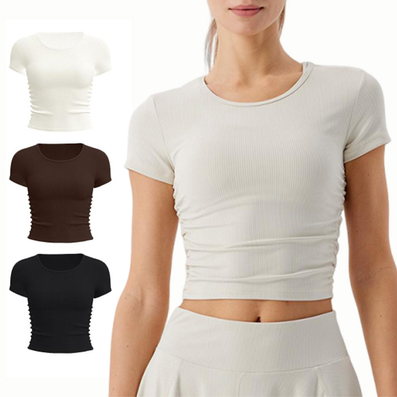 OEM&ODM Women's Yoga Crew Neck Breathable Quick-drying Skinny Fit Front Print Sports Fitness T-shirt Tops Casual Running