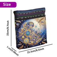 Sac bandoulière de peinture diamantée DIY, motif mandala doré, sac messager bleu marine avec double fermeture éclair et sangle réglable pour femme