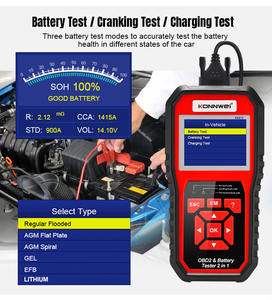 Analyseur de moteur OBD2 <span class=keywords><strong>EOBD</strong></span> + testeur de batterie 2 en 1, machine de diagnostic pour voiture, moto, Europe KONNWEI KW870 - Product Image 2