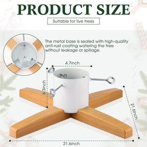 Wooden <strong>Christmas</strong> <strong>Tree</strong> <strong>Stand</strong> for Real <strong>Trees</strong> Large Size Wood Base Holiday Display Holder for Indoor Outdoor <strong>Tree</strong> Support Use - Product Image 2