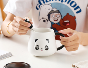 แก้วกาแฟเซรามิคลายการ์ตูนแพนด้าน่ารัก พร้อมฝาและช้อน เหมาะสำหรับเป็นของขวัญ - Product Image 3