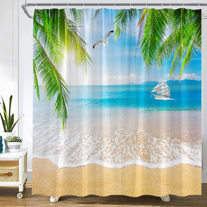Crépuscule coucher <span class=keywords><strong>de</strong></span> soleil plage rideaux <span class=keywords><strong>de</strong></span> <span class=keywords><strong>douche</strong></span> océan tropical palmier forêt cascade Nature paysage tissu décor à la maison salle <span class=keywords><strong>de</strong></span> bain ensemble <span class=keywords><strong>de</strong></span> rideaux - Product Image 1