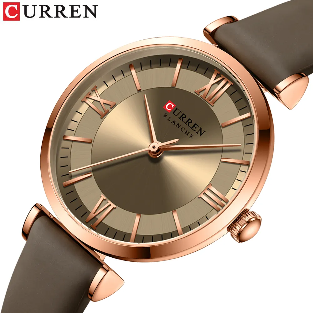 Зеленые наручные часы CURREN 2023, роскошные брендовые новые женские часы с кожаным ремешком