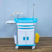 Chariot médical d'urgence ABS pour hôpital avec tiroir verrouillable, poteau IV et étagère pour défibrillateur, idéal pour les soins intensifs