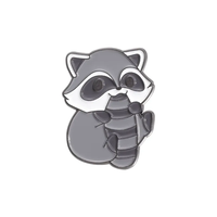 Épingles personnalisées en métal avec impression typographique, badges à thème, sans minimum de commande, épingles en émail souple motif raton laveur gris mignon, texte et LOGO personnalisés