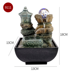 Décoration d'intérieur, artisanat en résine, fontaine de table, cascade, méditation avec boule de verre, LED, fontaine Feng Shui, mini fontaine d'eau d'intérieur - Product Image 3