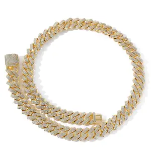 Ледяной 14 мм 12 мм Майами кубинская цепь ожерелье льдом кубического циркония Серебряная цепочка из 14-каратного золота с покрытием в стиле «хип-хоп» для мужчин зубец КУБИНСКИЙ звено цепи