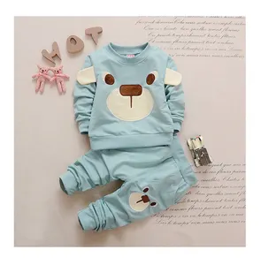 Set Pakaian Beruang Kartun Anak Laki-laki, Lengan Panjang Set Pakaian Bayi Laki-laki 2 Buah Pakaian Balita Musim Semi Musim Gugur