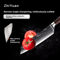 Couteau de chef polyvalent de style américain à motif Damas, manche en bois coloré, surface miroir, pour trancher en cuisine