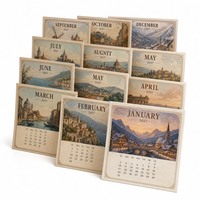 Lot de cartes postales calendrier 2027 – 12 mois, styles variés, cartes artistiques personnalisées en carton pour la décoration de tables de café et d'hôtel