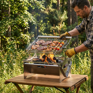 360 °   <span class=keywords><strong>Barbecue</strong></span> rotatif d'extérieur en métal, gril pliant en acier inoxydable pour camping, pique-niques, fêtes sur la plage et usage domestique - Product Image 3